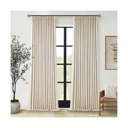 Pleated Linen Blackout 120 Inch Curtains for Living Room Dining 2 Panels Set ...