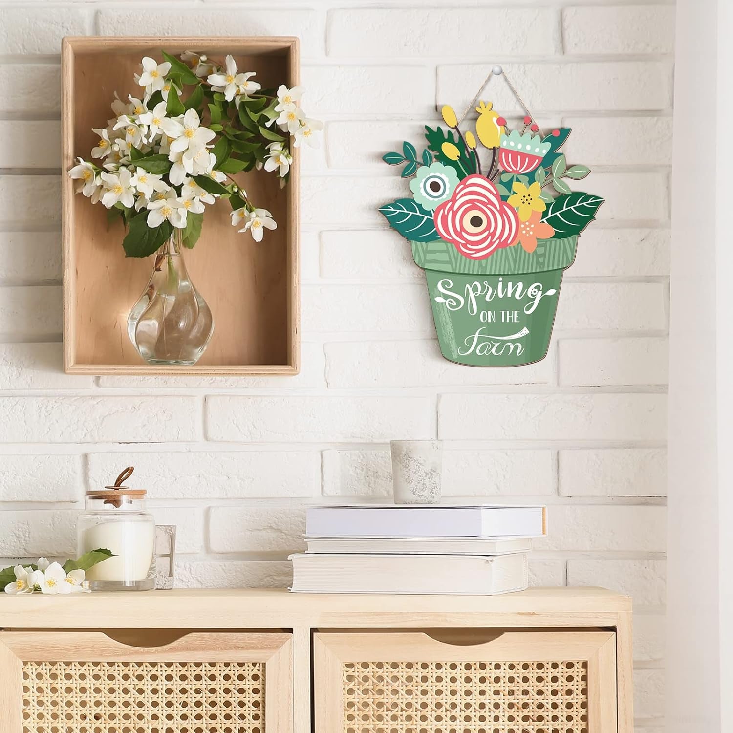 Hello Spring Decorations for Home Spring Welcome Wreaths Sign for Front Door for Home Hanging Sign(Spring on the Farm Style)