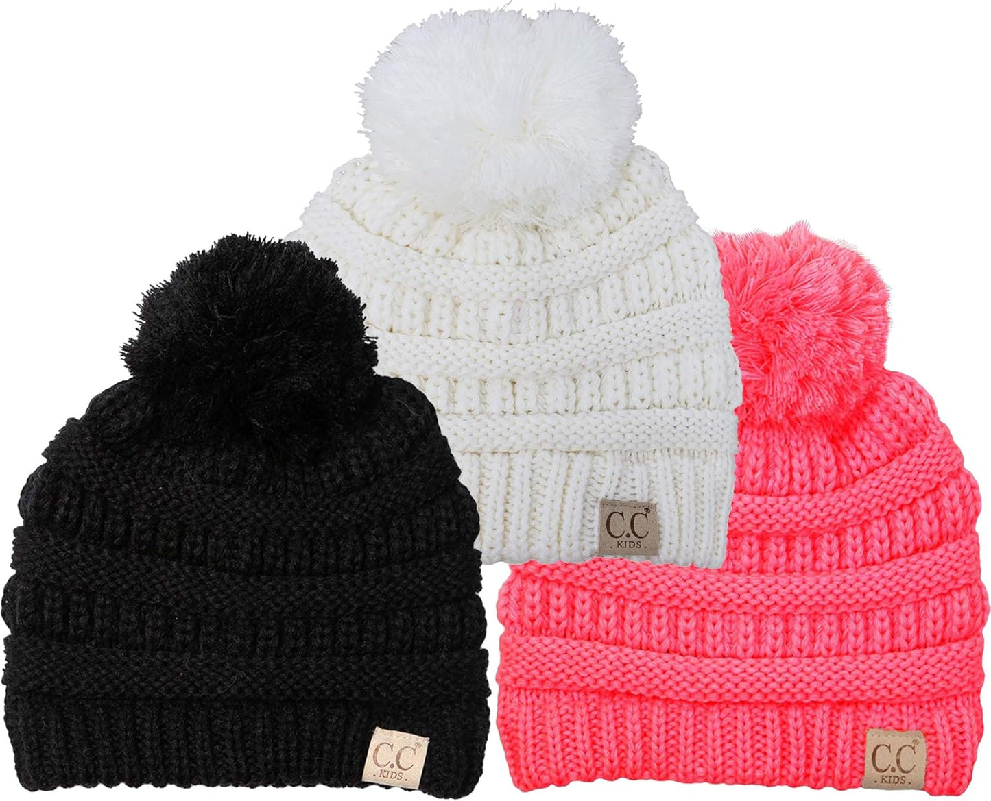 Cozy Toddler Cable Knit Pom Beanie - Warm Winter Hat for Kids