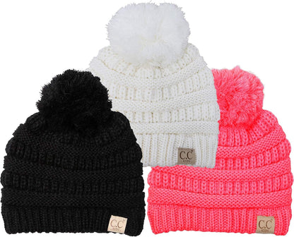 Cozy Toddler Cable Knit Pom Beanie - Warm Winter Hat for Kids