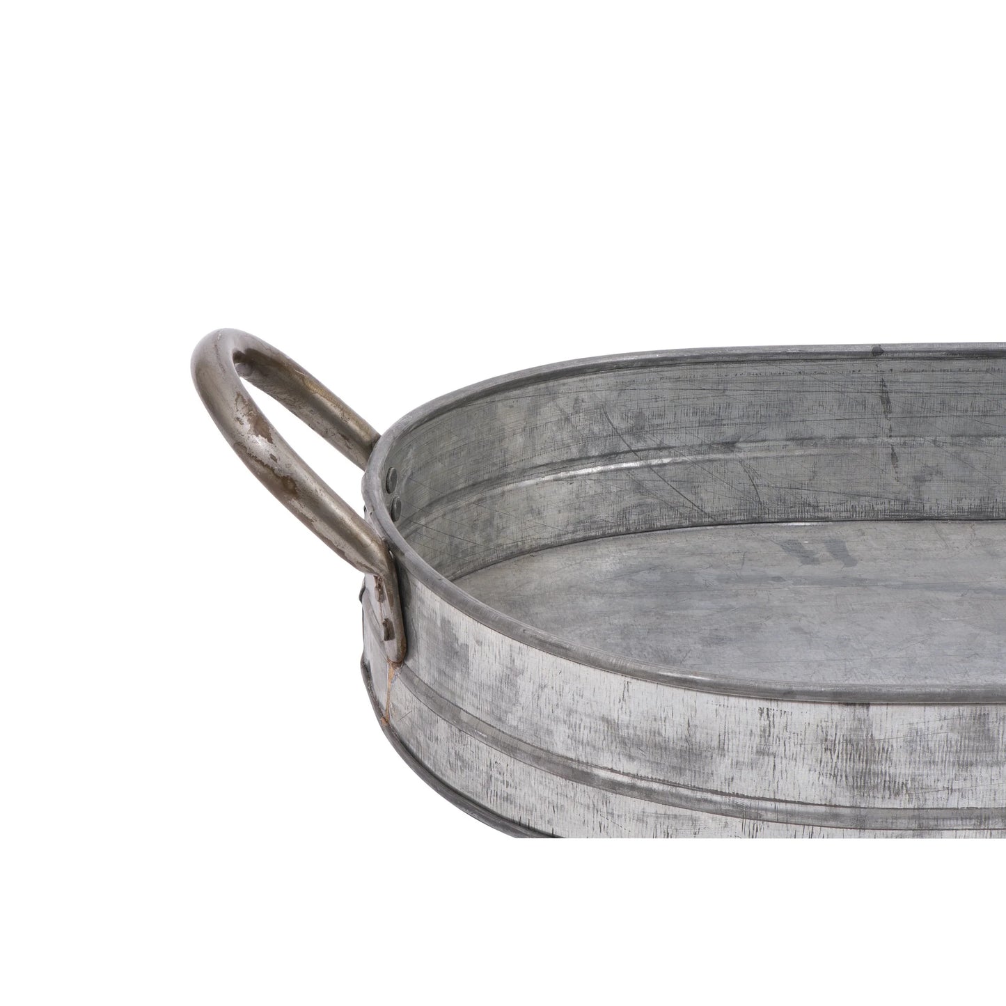 Oval Galvanized Metal Tray with Handles