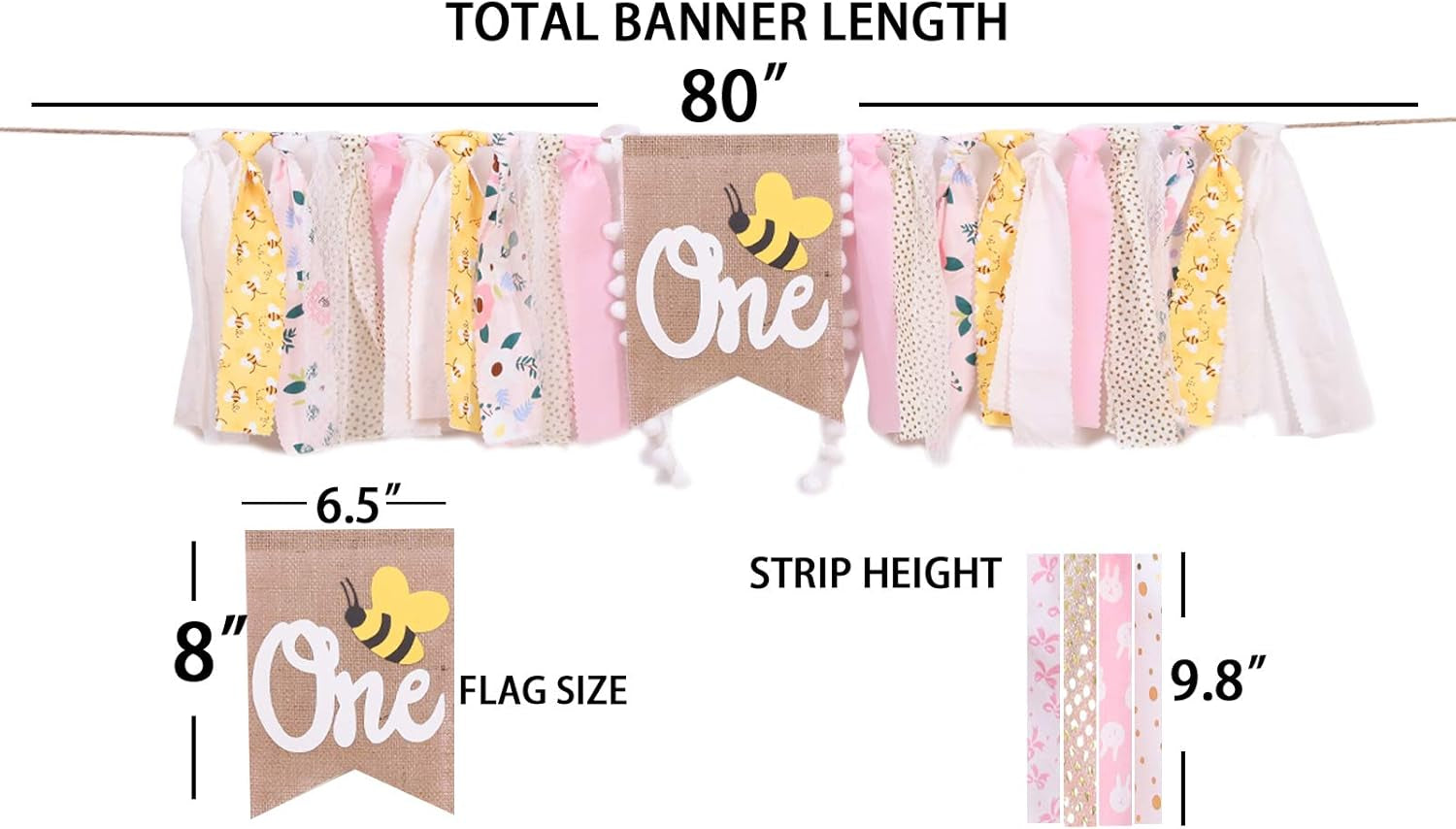 1St Happy Birthday Banner - Highchair Banner Tassels for Girl&Boy Birthday Party Decoration,Baby Birthday Photo Props Party Supplies(Bee)