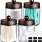 4Pc Apothecary Jars Bathroom Vanity Storage Organizer Set -Countertop Canister with Stainless Steel Lids &Cute Stickers - Qtip Dispenser Holder for Qtips,Cotton Swabs,Makeup Sponges (Bronze)
