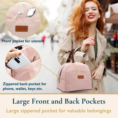 Lunch Bag - Insulated Lunch Box for Women, 8L or 14 Cans Large Capacity Cooler Bag for Adults & Teen, Cute Aesthetic Lunch Tote for Work, School, Extra Zippered Pocket for Wallet & Phone