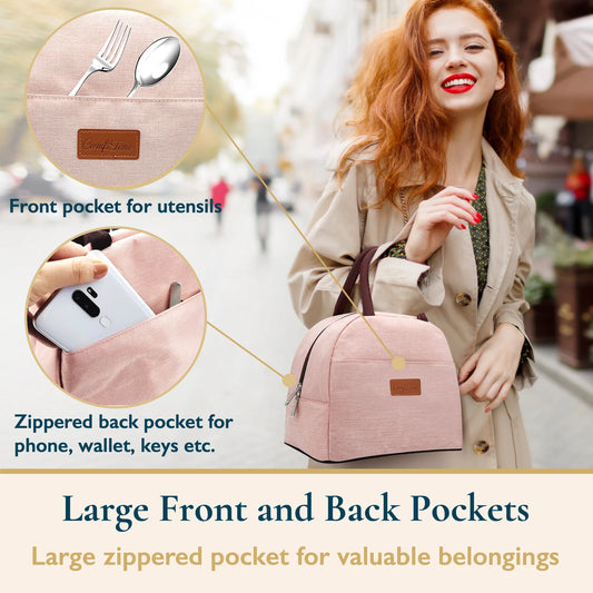 Lunch Bag - Insulated Lunch Box for Women, 8L or 14 Cans Large Capacity Cooler Bag for Adults & Teen, Cute Aesthetic Lunch Tote for Work, School, Extra Zippered Pocket for Wallet & Phone