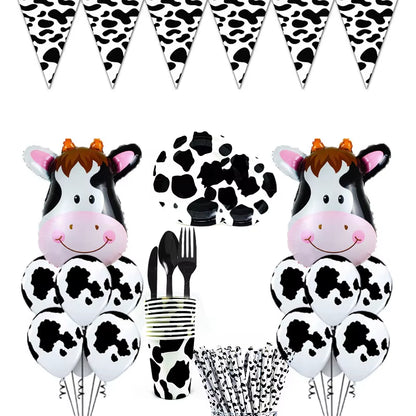 Farm Cow Theme Birthday Party Disposable Cup Plate Tablecloth Animal Cow Balloons Baby Shower Wedding Decoration Kids Favors