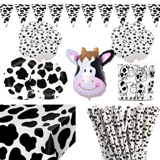 Farm Cow Theme Birthday Party Animal Party Cow Decoration Disposable Cup Plate Tablecloth Baby Shower Balloon Decoration