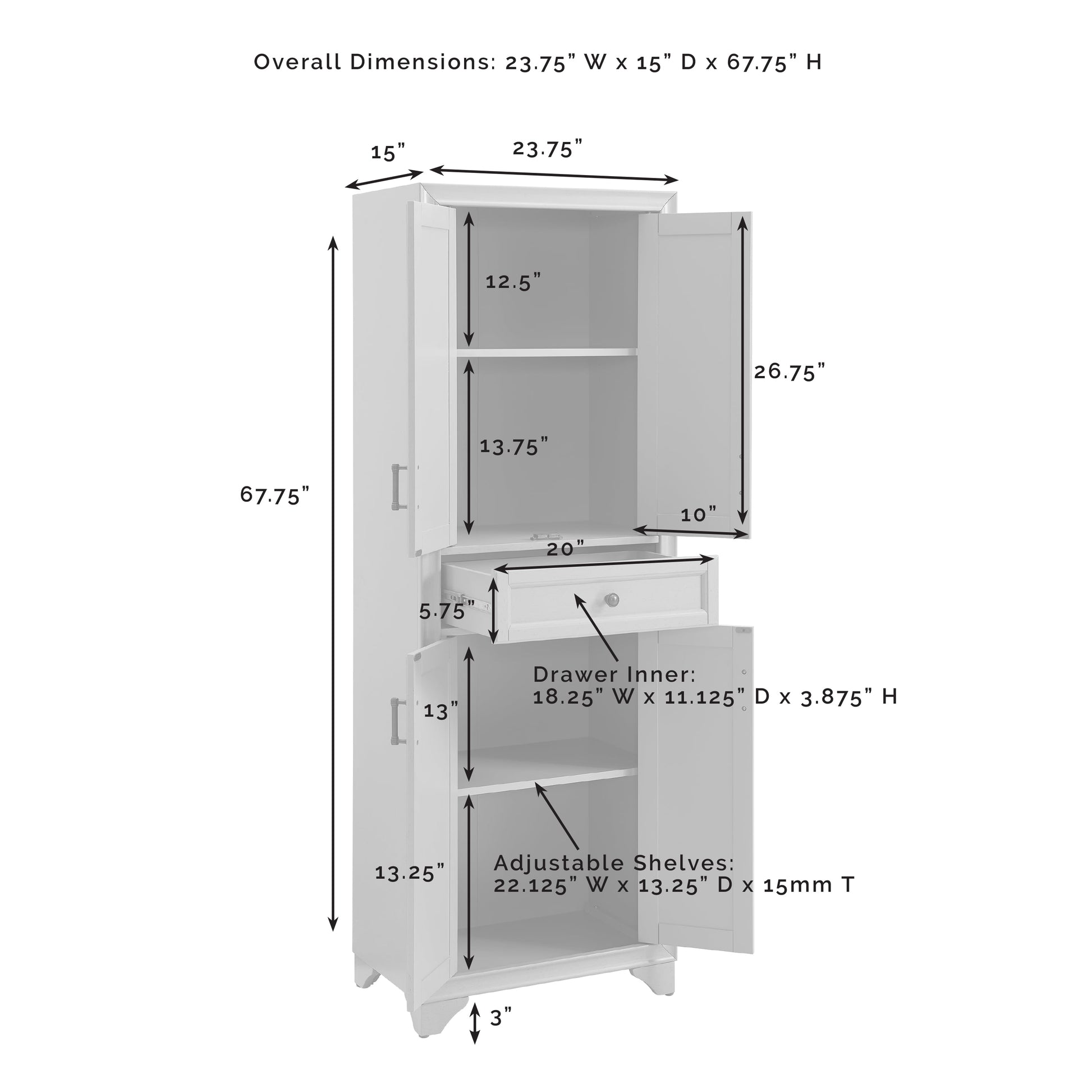 Tara 3-Piece Modern Farmhouse Sideboard Buffet Cabinet and Kitchen Storage Pantry Set