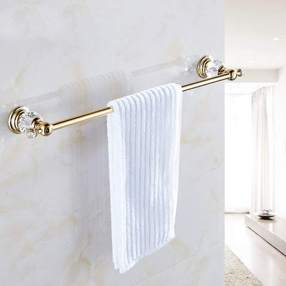Crystal Bathroom Accessories, Gold Towel Bar Set Toilet Paper Holder Towel Ring Coat Hooks Shinny Bathroom Hardware Wall Mounted 4 Pieces with Crystal Ball Base