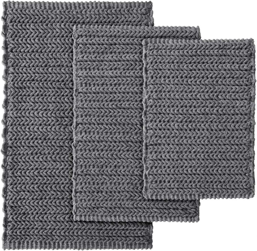 Lasso 100% Cotton Chenille Chain Woven Stitch Bathroom Rug - Non Slip - Absorbent, Quick Dry Bath Mat, 24X40, Charcoal