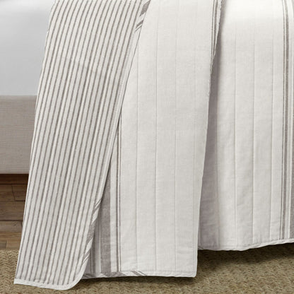 Farmhouse Stripe Reversible Cotton Quilt Black 2Pc Set Twin-Xl