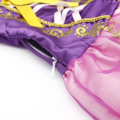 Rapunzel Dress for Girls Floral Puffy Rapunzel Princess Costumes Kids Dress up Halloween Cosplay Birthday Dresses up with Accessories 120 CM 5-6 Years