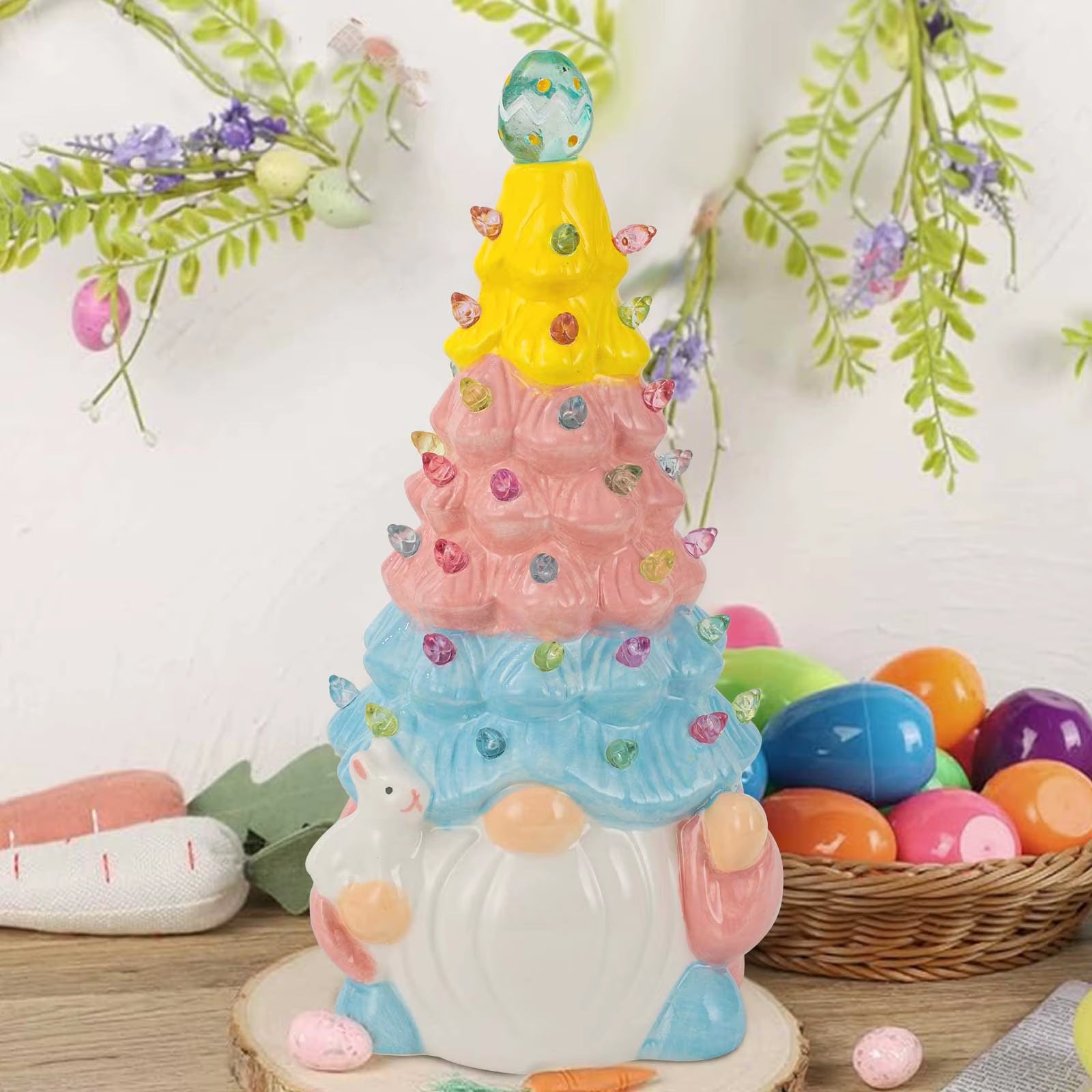 Easter Gnome Decoration LED Light Spring Bunny Collection Figurine Ceramic Faceless Doll Holiday Decor Home Indoor Tables Decor
