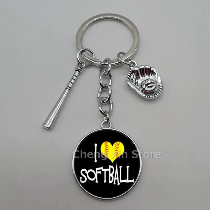 Baseball Softball Convex Photo Glass round Dome Keychain Jewelry, DIY Keychain
