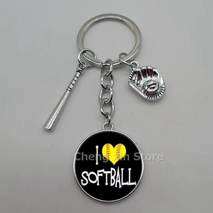 Baseball Softball Convex Photo Glass round Dome Keychain Jewelry, DIY Keychain