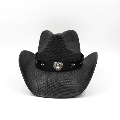 Love Belt Accessories Western Cowboy Straw Hat Fashionable Men and Women Summer Sunshade Straw Hat Cowboy Hat Beach Hat 2024 New