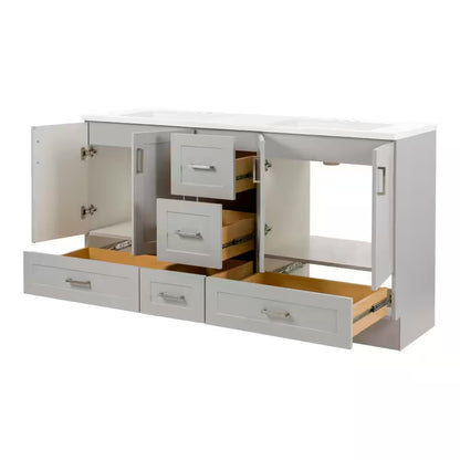 Maybell 61 In. Double Sink Pearl Gray Bath Vanity with White Cultured Marble Top (Assembled)