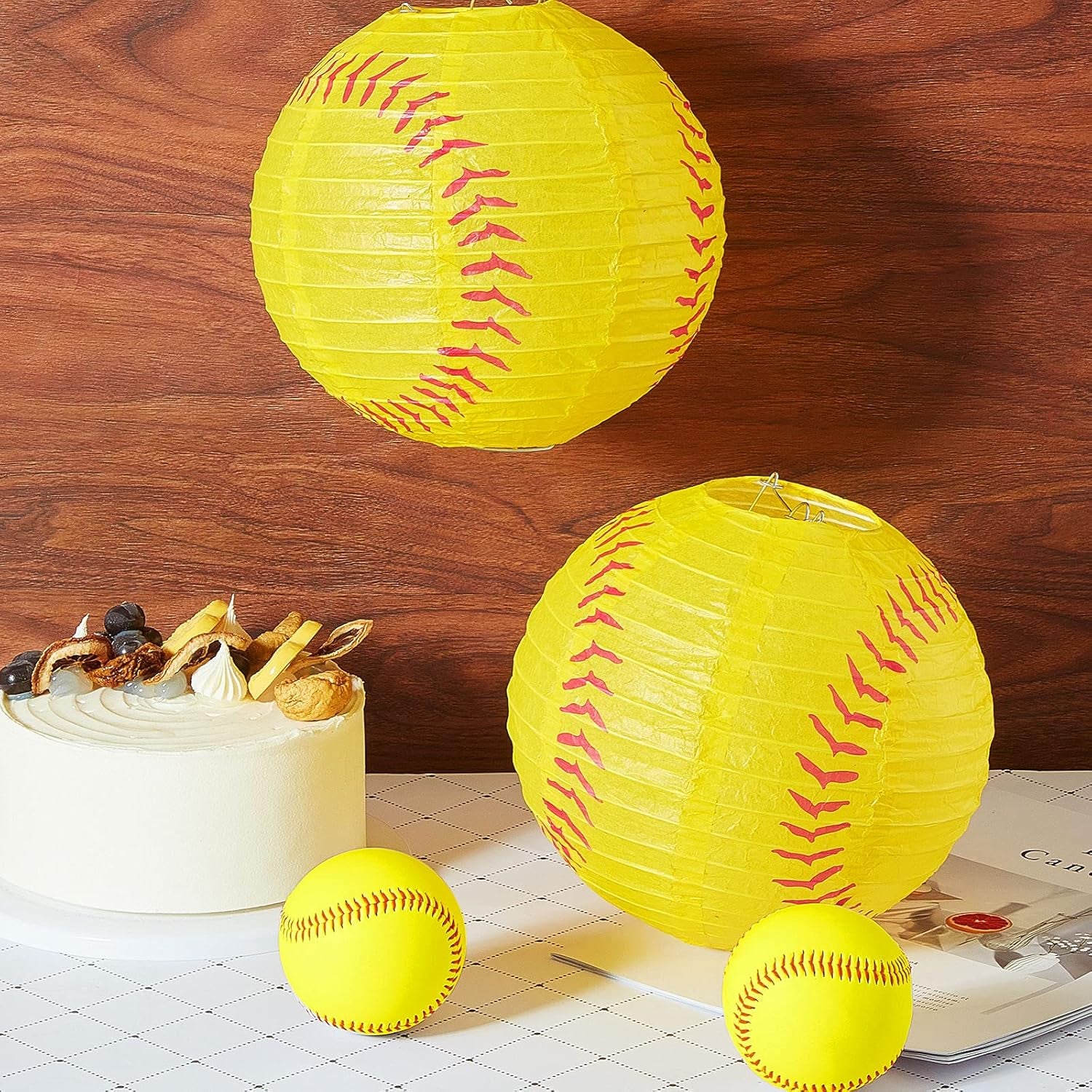 Softball Paper Lantern 8 Inches Softball Hanging Lantern Decoration for Sports Themed Party Festival Celebration(3 Pieces)
