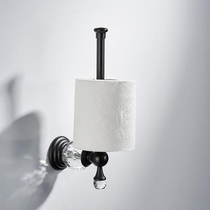 Crystal Bathroom Hardware, Matte Black Bathroom Accessories Set Towel Bar Toilet Paper Holder Towel Ring Coat Hooks 4 Pieces