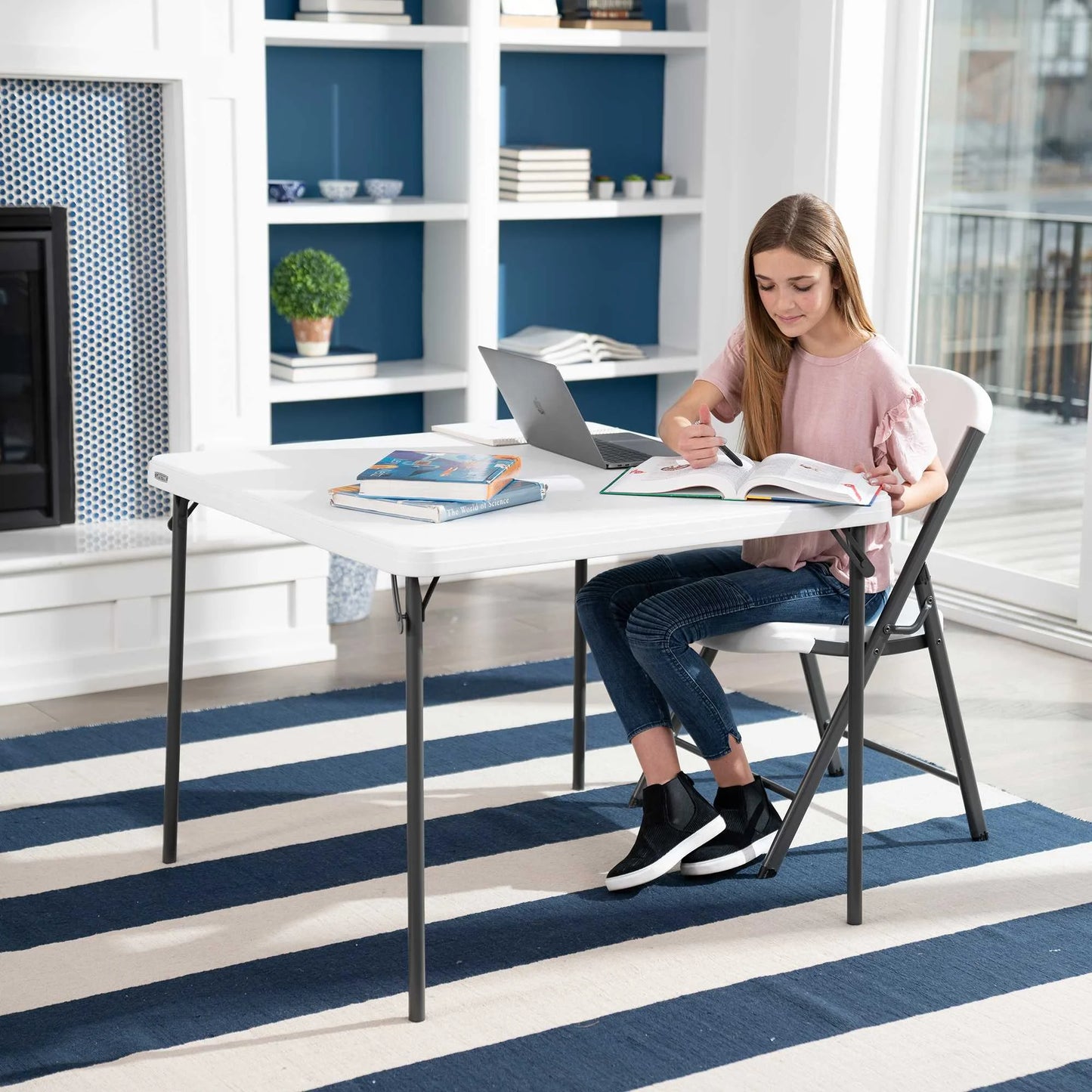 37 Inch Square Folding Table, Indoor/Outdoor Commercial Grade, White Granite (80783)