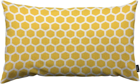 Bee Honeycombs Throw Pillow Cover Yellow and White Abstract Seamless Pattern Linen Fabric for Couch Bed Sofa Car Waist Cushion Cover 12 X 20 Inch Pillow Case