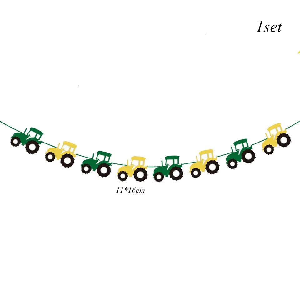 1Set Farm Theme Green Tractor Inflatable Balloons Happy Birthday Party Decoration Kids Birthday Excavator Vehicle Banner