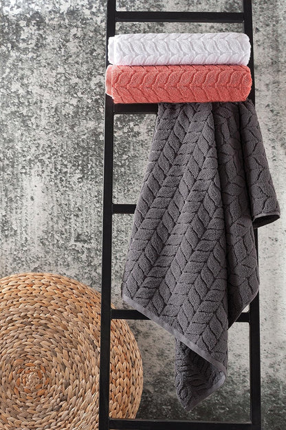 100% Turkish Cotton Jacquard Luxury Towel Set – Quick Dry Non-Gmo Ultra-Soft, Plush and Absorbent Luxury Durable Turkish Towels Set (Grey, 2 Pcs Bath Towel Set)