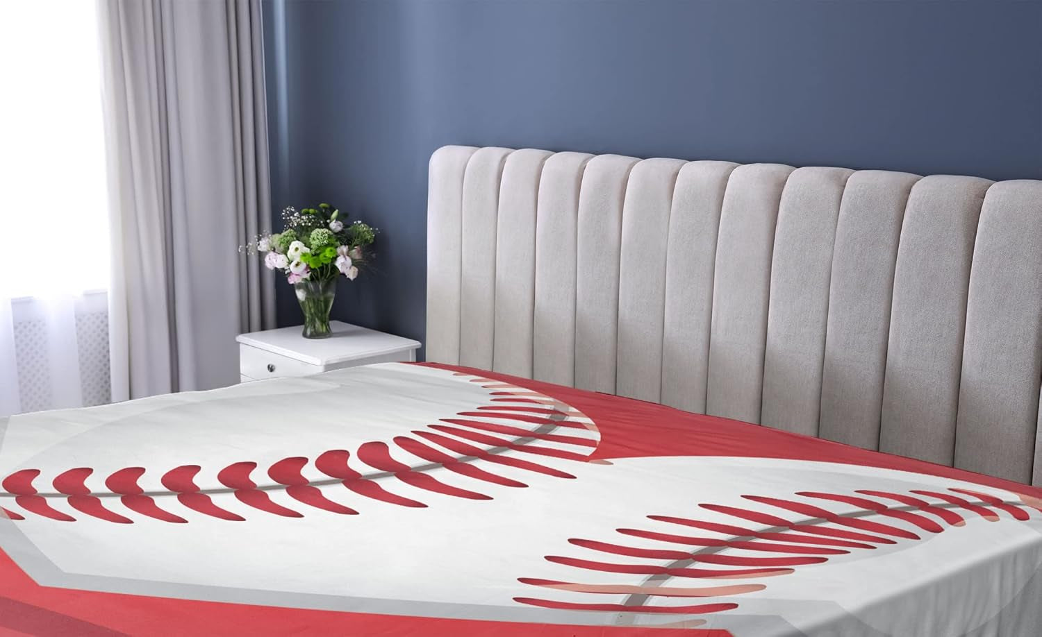 Sports Fitted Sheet, Love for Baseball Theme Heart Shaped Exercise National Sport Athletic Leisure Joy, Bed Cover with All-Round Elastic Deep Pocket for Comfort, Full Size, Red White