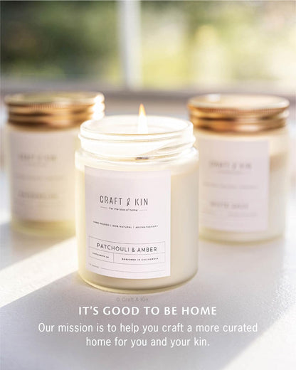 Patchouli & Amber Scented Candles 8 Oz 45 Hour Long Lasting Summer Candles | Wooden Wick Candles | Men Candles for Bedroom, All Natural Soy Candles Scented, Relaxing Aromatherapy Candles