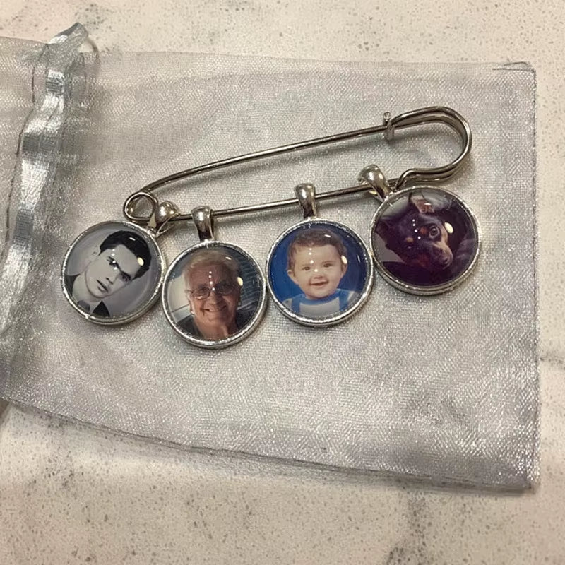 Custom Photo Lapel Pin with 2 3 4 Picture Charms Wedding Picture Boutonniere Personalize Bridal Bouquet Charm Groom Memorial Pin