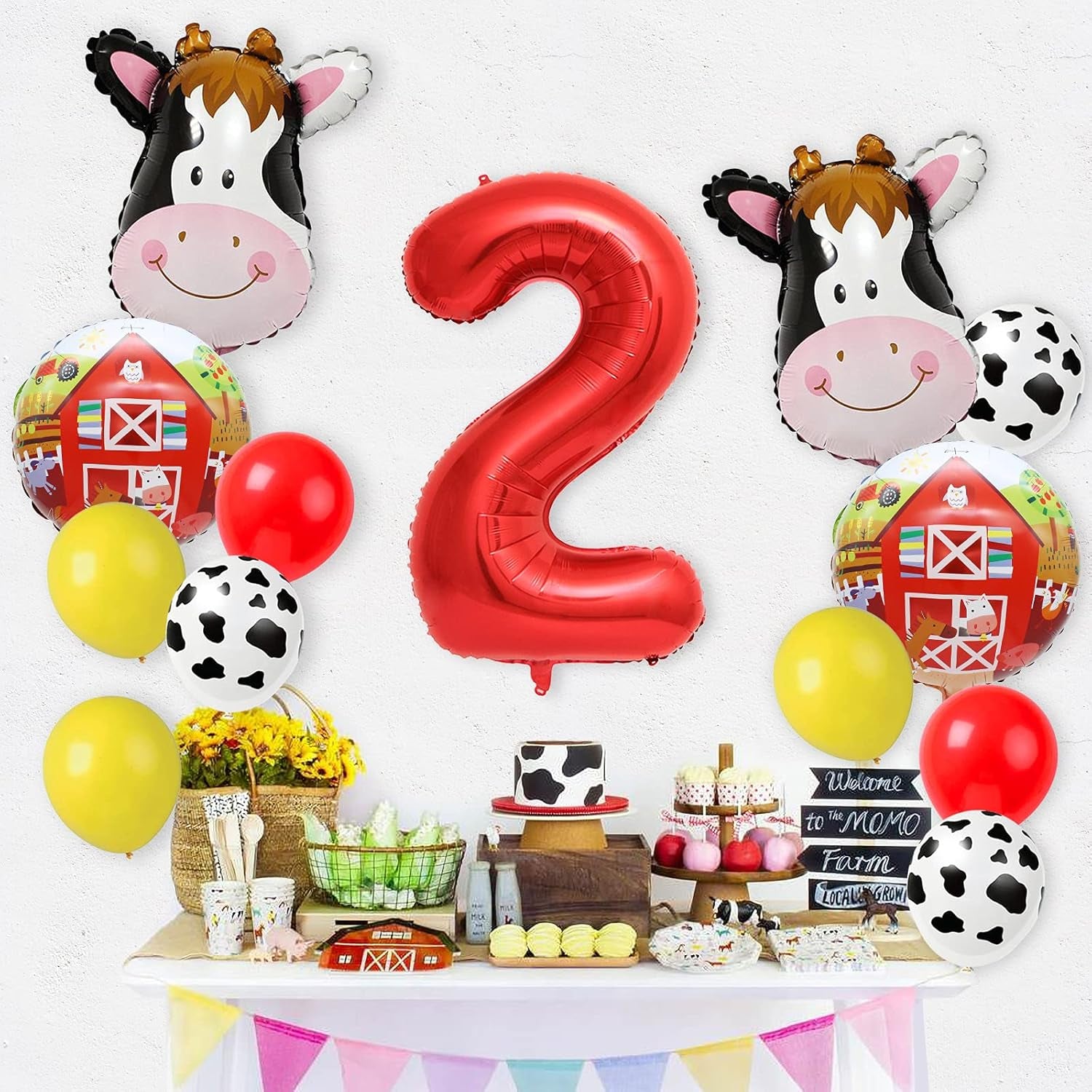 Cow Balloons for Farm Animal 2Nd Birthday Party Decorations Cow Print Barnyard Balloon Supplies with Large Number 2 Balloon