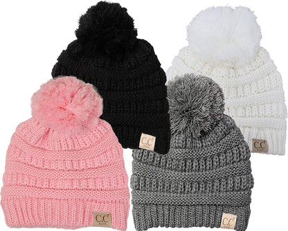 Cozy Toddler Cable Knit Pom Beanie - Warm Winter Hat for Kids