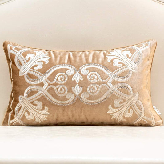 12 X 20 Inch European Cushion Cover Luxury Velvet Home Decorative Embroidery Petunias Pillow Case Pillowcase for Sofa Chair Bedroom Living Room, Beige