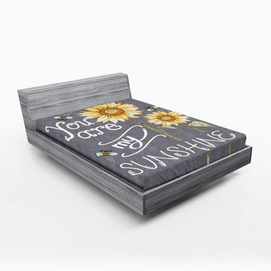 You Are My Sunshine Fitted Sheet, You Are My Sunshine Words on Blackboard Bees Sunflowers Vintage Image, Bed Cover with All-Round Elastic Deep Pocket for Comfort, Queen Size, Yellow
