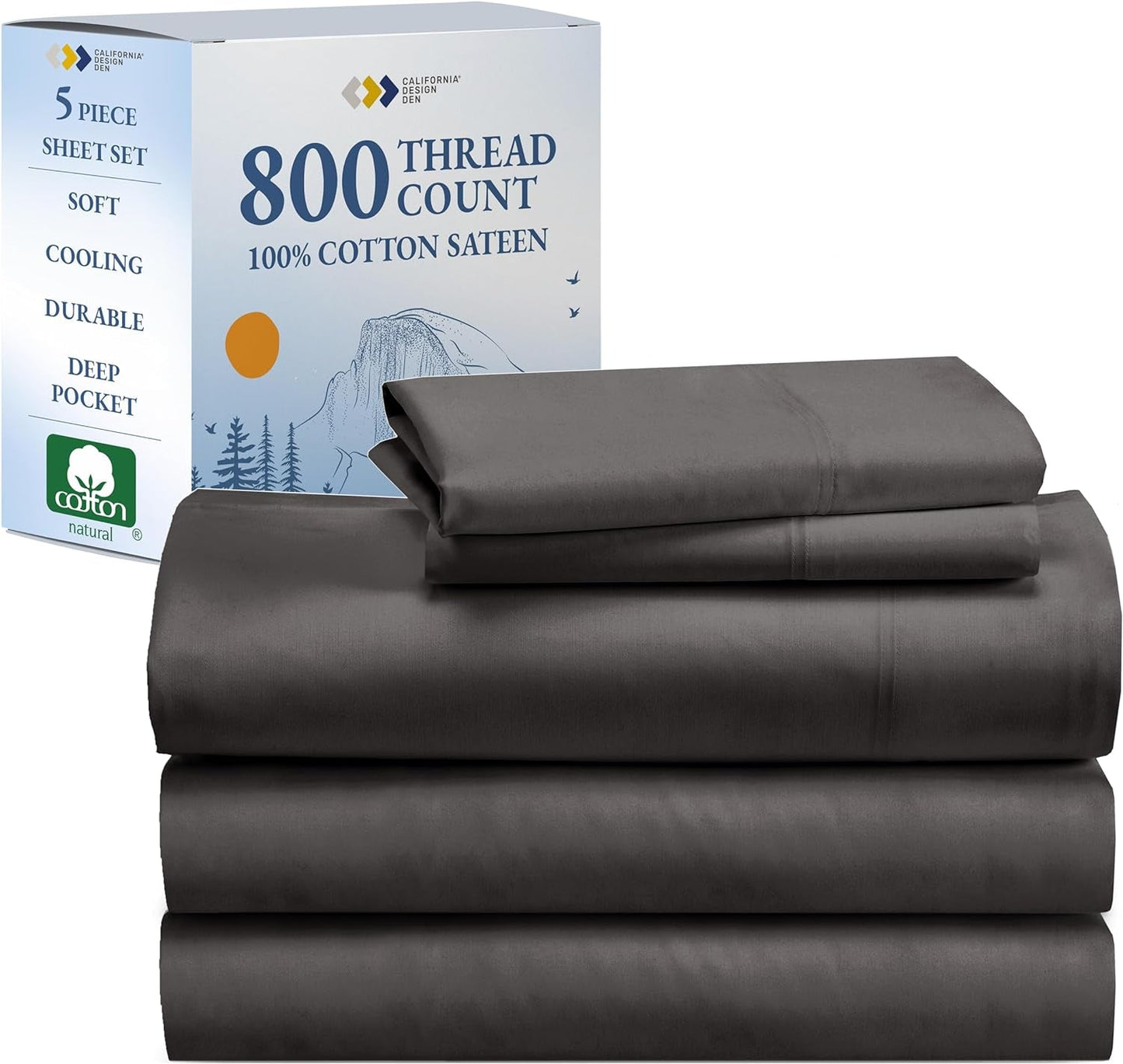 Split King Sheets for Adjustable Bed - Buttery Soft 800 Thread Count, 100% Cotton Set - Beats Fake Egyptian Claims, Bedding Set with Durable Twin XL Fitted Sheets (Grey)