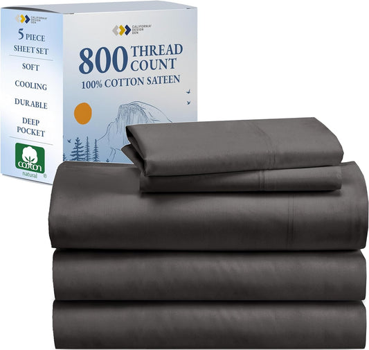 Split King Sheets for Adjustable Bed - Buttery Soft 800 Thread Count, 100% Cotton Set - Beats Fake Egyptian Claims, Bedding Set with Durable Twin XL Fitted Sheets (Grey)