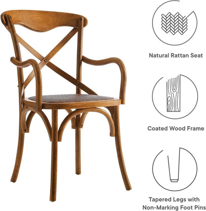 Gear Rustic Modern Farmhouse Elm Wood Rattan Dining Armchair in Walnut