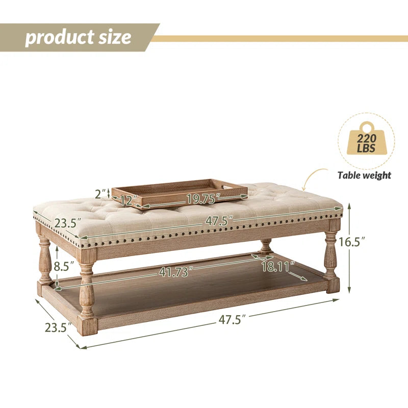 Clymer 47.5" Wide Tufted Rectangle Cocktail Ottoman with Storage Tray