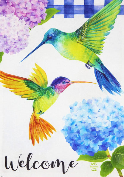 Hummingbirds and Hydrangeas Spring Burlap Garden Flag 12.5" X 18"