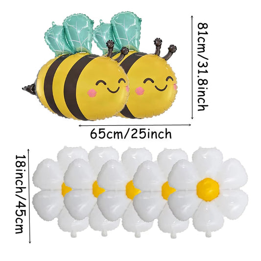 7Pcs Bee Daisy Foil Balloon Set for Spring Birthday Anniversaries Graduations Mother'S Day Party Decoration Daisy Flower Globos