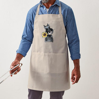 Sunflower Schnauzer Kitchen Apron with Pockets, Grilling Apron, Baking Apron