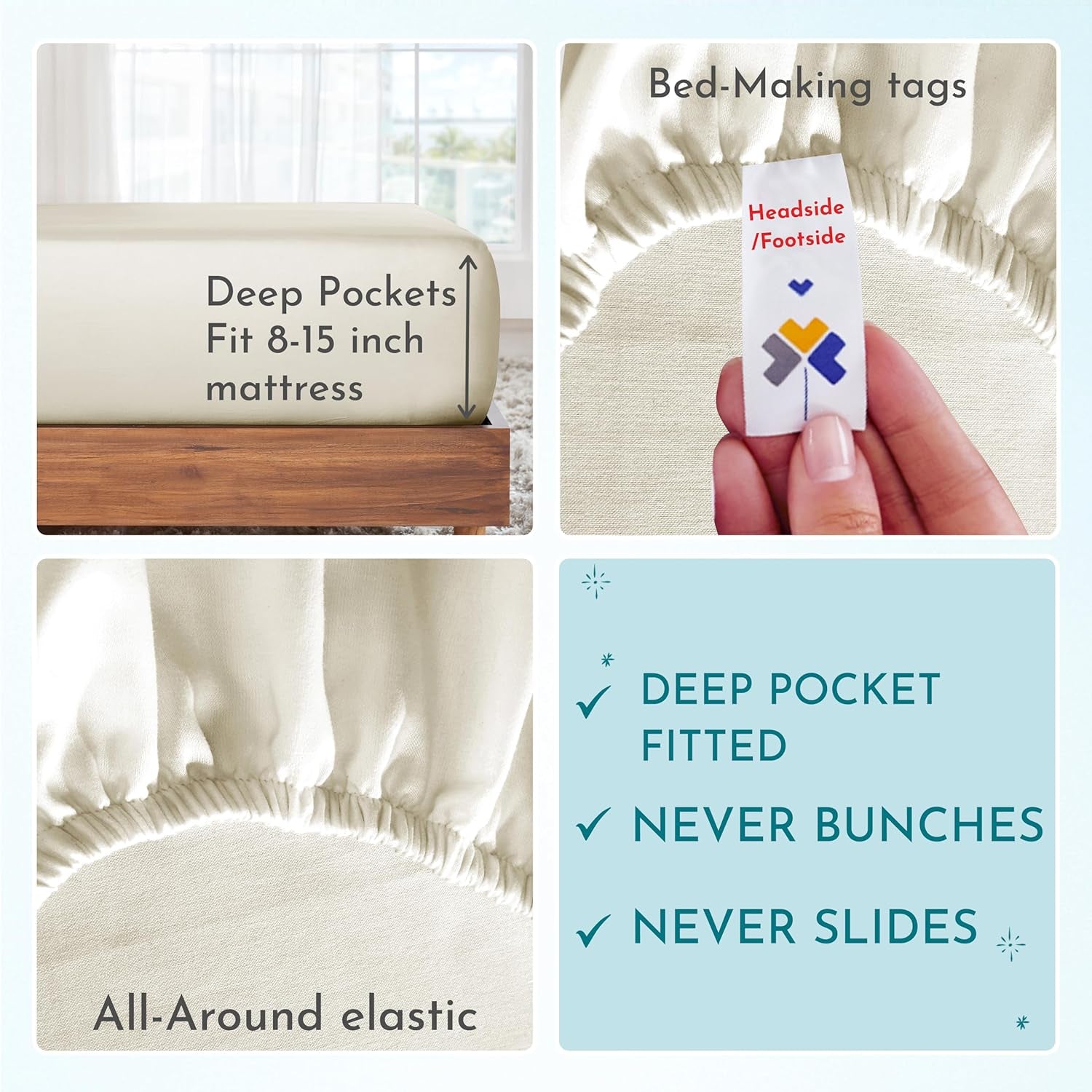 Twin Size Sheet Set - 100% Cotton 500 Thread Count, Cooling Deep Pocket Bed Sheets with Fitted Elastic Sheet, Extra Soft Luxury Hotel Quality - Ivory