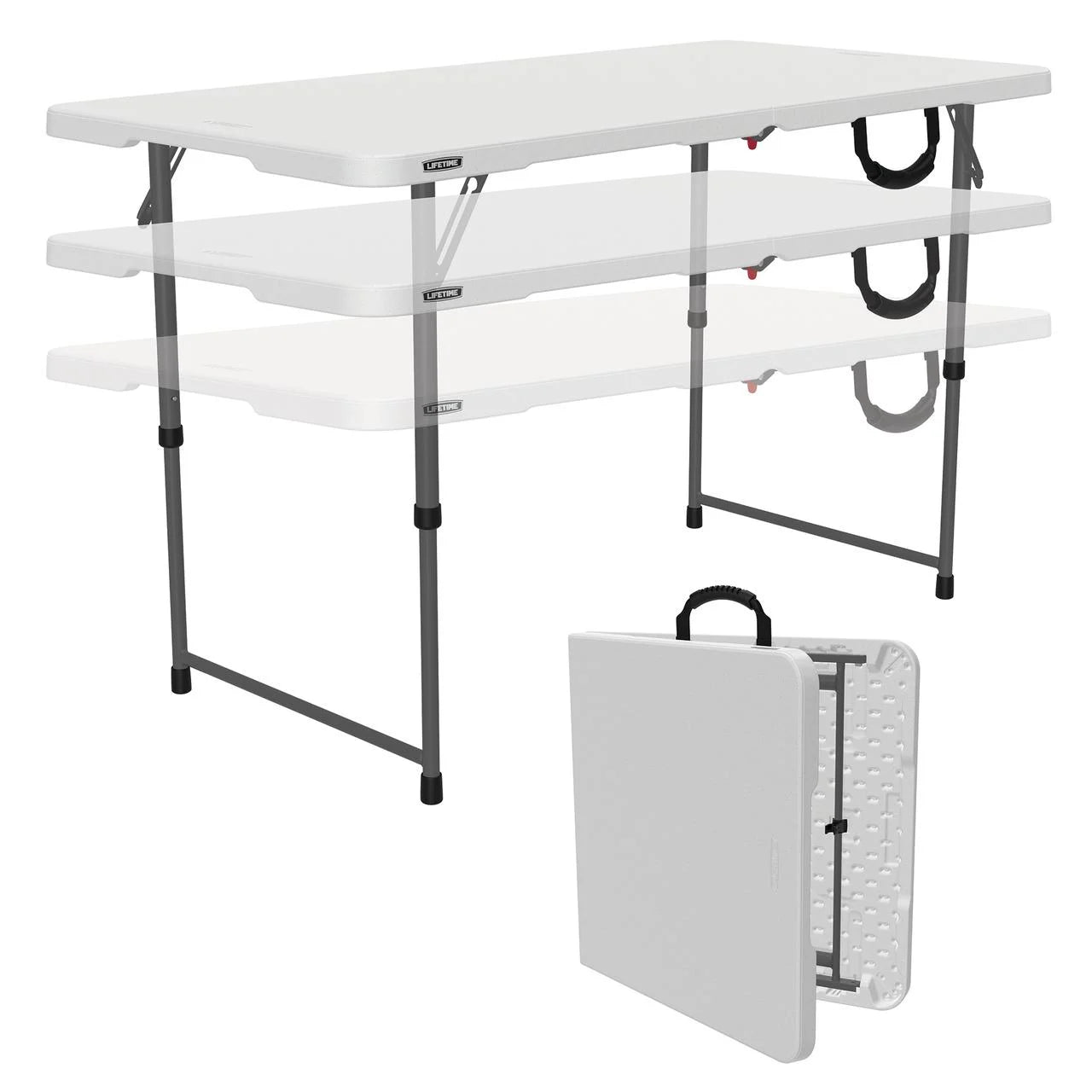 4 Foot Fold-In-Half Adjustable Height Table, Indoor/Outdoor Essential, White (80509)