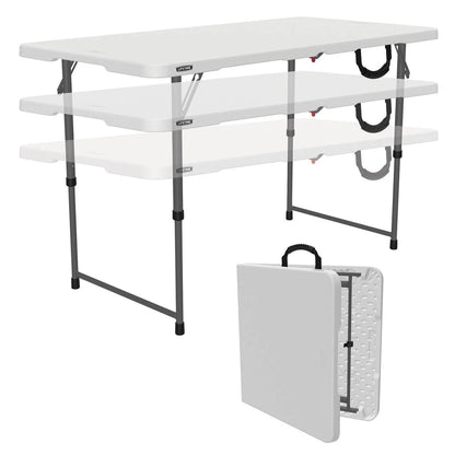 4 Foot Fold-In-Half Adjustable Height Table, Indoor/Outdoor Essential, White (80509)
