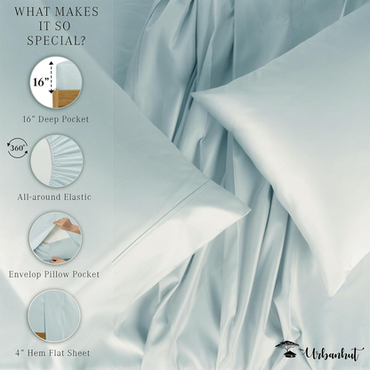1000 Thread Count California King Sheet Set Egyptian Cotton, Long Staple Soft & Breathable, 4 Pc Bed Sheet Sets, Luxury Hotel Sateen Sheets Fits 16" Deep Pocket - Light Blue
