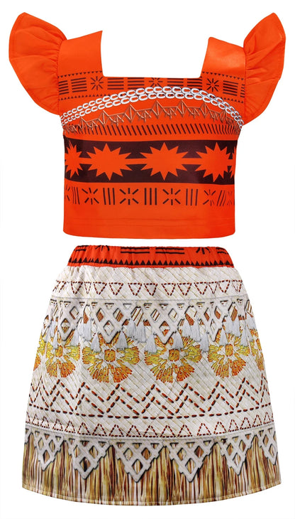 Moana Ocean Adventure Costume for Girls Skirt Sets Princess Dress up Kids Cosplay Role Play Christmas Outfit with Accessories