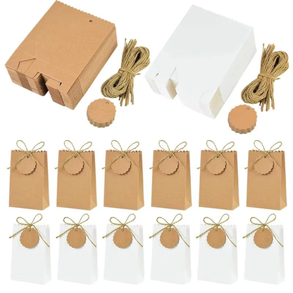 50/10Pcs Kraft Paper Gift Box with Rope Retro Candy Cookie Bag Wedding Favors Birthday Party Supplies Christmas Gift Packaging