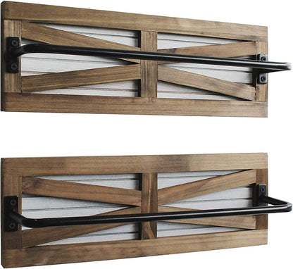 2PCS Rustic Towel Rack for Bathroom Wall Mounted, Wall Mounted Wood Hanging Bathroom Towel Holder and Organizer for Kitchen Storage Organizer Rack, Bathroom Towels, Robes, Clothing (Brown)