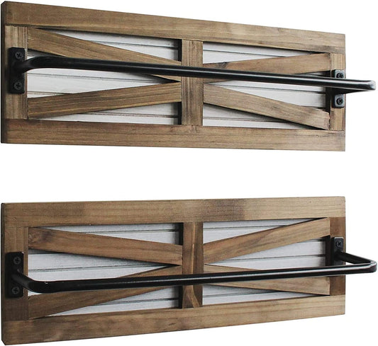 2PCS Rustic Towel Rack for Bathroom Wall Mounted, Wall Mounted Wood Hanging Bathroom Towel Holder and Organizer for Kitchen Storage Organizer Rack, Bathroom Towels, Robes, Clothing (Brown)