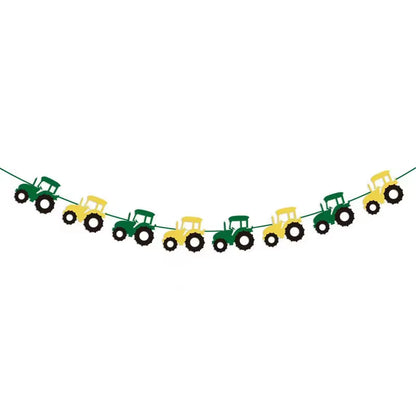 Farm Theme Green Tractor Inflatable Balloons Cake Topper Happy Birthday Party Decoration Kids Birthday Excavator Vehicle Banner